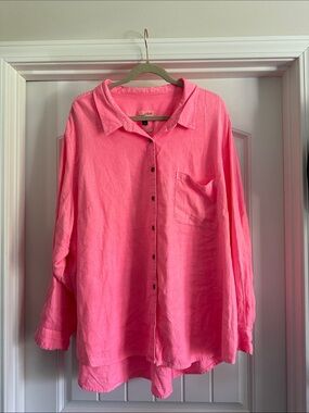 Universal Thread Hot Pink Long Sleeve Button-Down Oversized Linen Shirt Size 3X